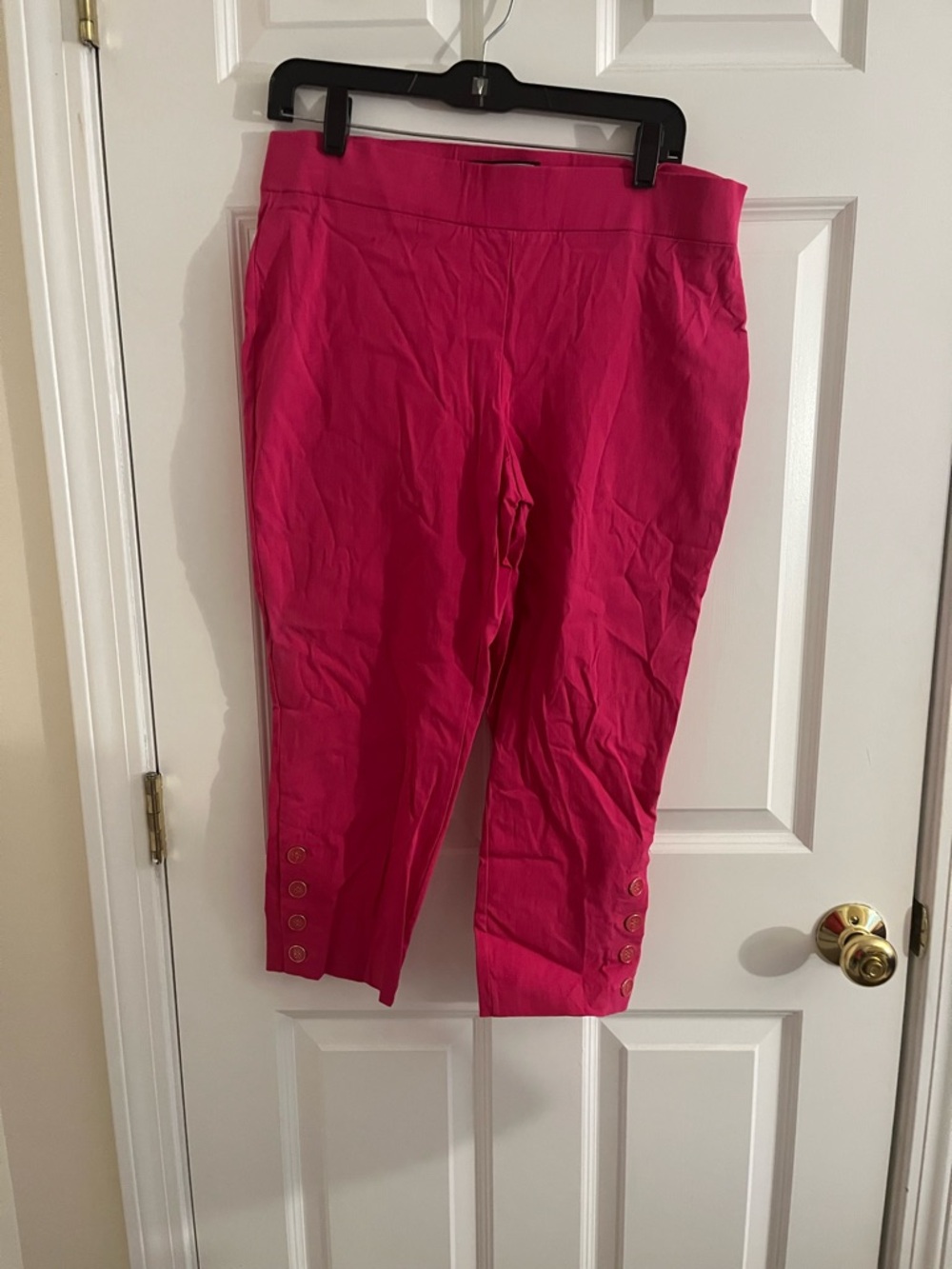 Bright Pink Cropped Button-Hem Capris